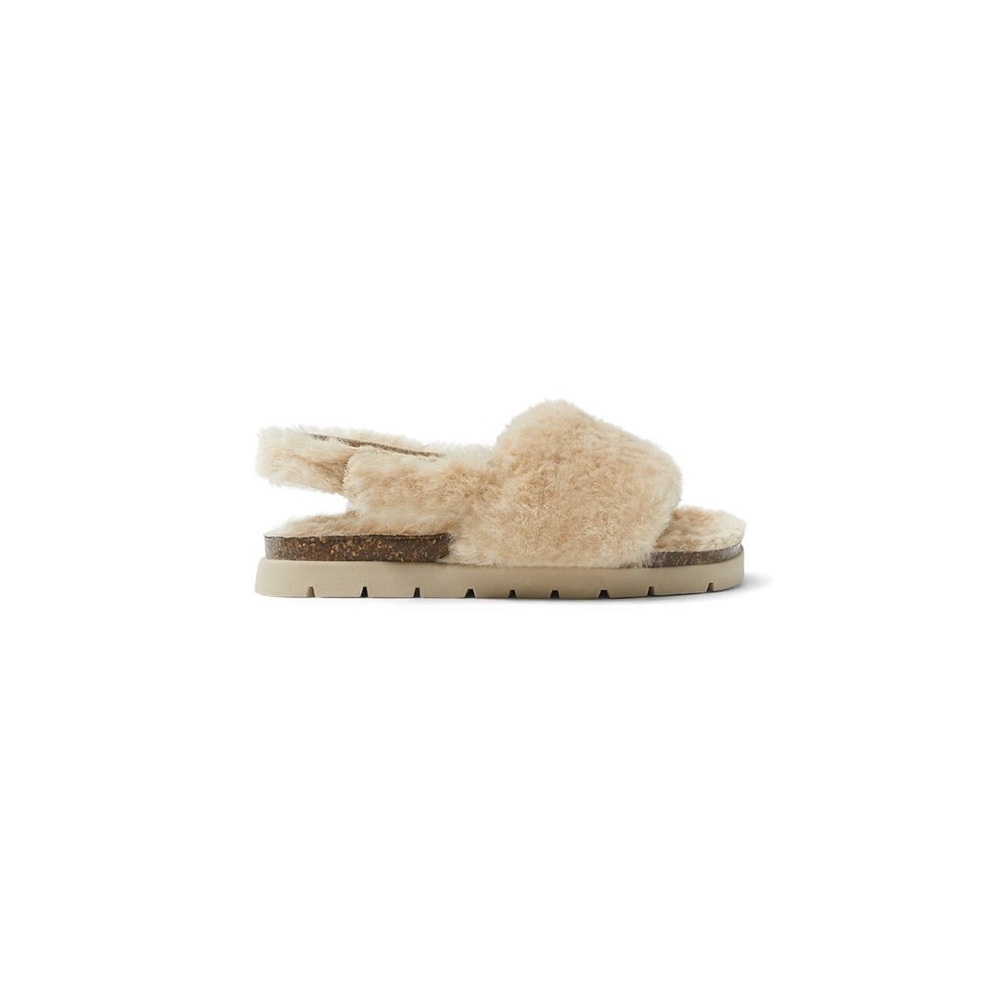 Zara faux shearling sandals NWT